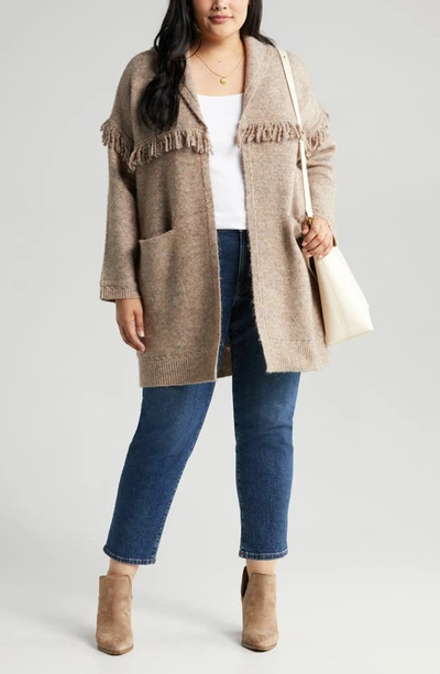 Wit & Wisdom Fringe Yoke Cardigan In Heather Toffee Brown