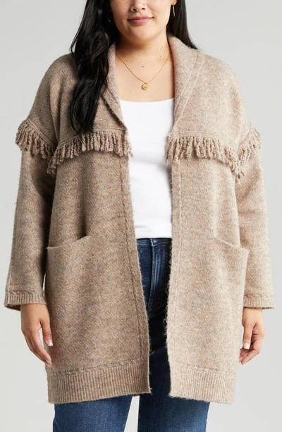 Wit & Wisdom Fringe Yoke Cardigan In Heather Toffee Brown
