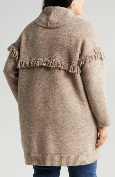 Wit & Wisdom Fringe Yoke Cardigan In Heather Toffee Brown