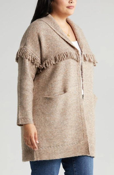 Wit & Wisdom Fringe Yoke Cardigan In Heather Toffee Brown