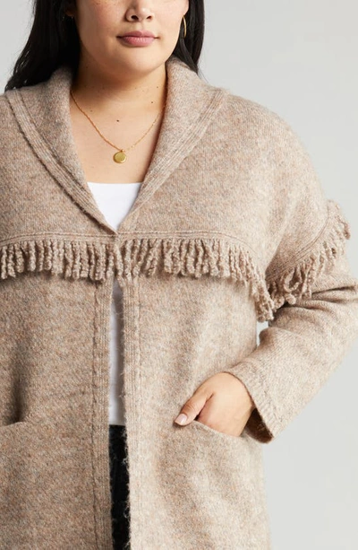 Wit & Wisdom Fringe Yoke Cardigan In Heather Toffee Brown