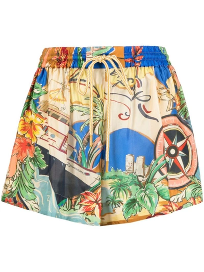 Shop Zimmermann `alight` Silk Shorts In Multicolour
