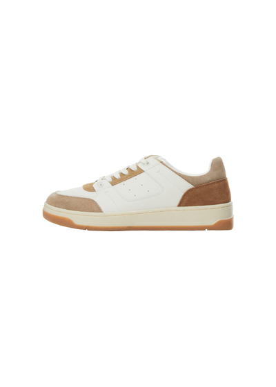 Shop Mango Leather Mixed Sneakers Light/pastel Brown In Marron Clair/pastel