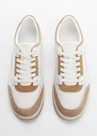 Shop Mango Leather Mixed Sneakers Light/pastel Brown In Marron Clair/pastel