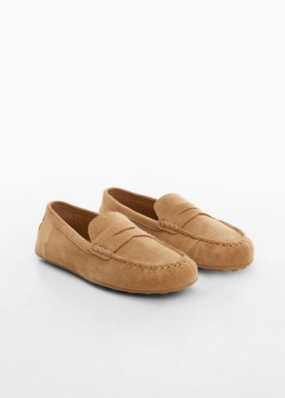 Shop Mango Suede Leather Moccasin Brown In Marron