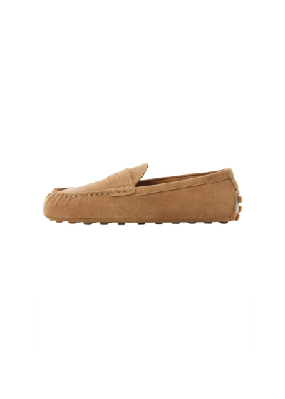 Shop Mango Suede Leather Moccasin Brown In Marron