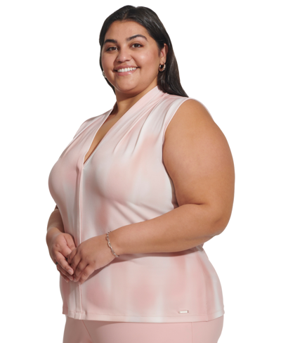Shop Calvin Klein Plus Size Printed Sleeveless V-neck Camisole Top In Silver Pink Multi