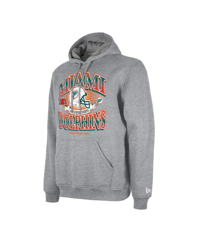 New Era Men's  Heather Gray Distressed Miami Dolphins Retro Pullover Hoodie In Heather Gray