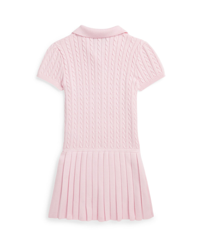 Shop Polo Ralph Lauren Toddler And Little Girls Mini-cable Cotton-blend Polo Dress In Hint Of Pink With Deckwash White