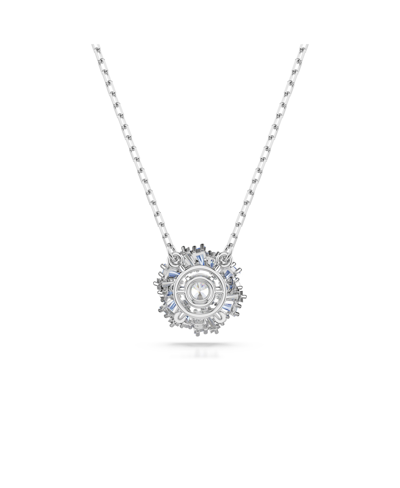 Swarovski Flower, Blue, Rhodium Plated Idyllia Pendant Necklace In Blue