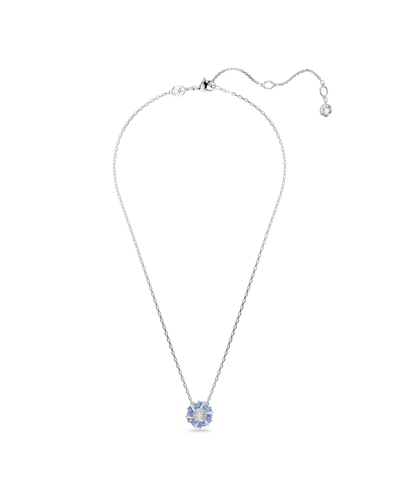 Swarovski Flower, Blue, Rhodium Plated Idyllia Pendant Necklace In Blue