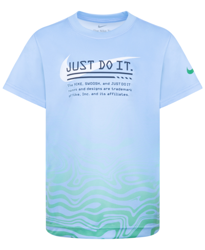 Shop Nike Little Boys Just Do It Text Waves Short Sleeves T-shirt In Aquarius Blue