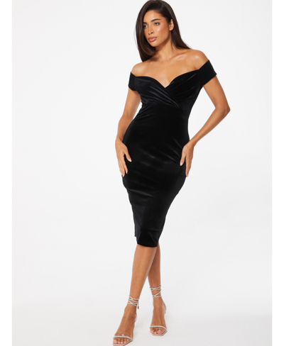 Shop Quiz Women's Velvet Bardot Dress In Black