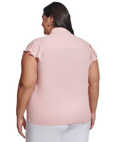 Shop Calvin Klein Plus Size Ruffle-front Cap-sleeve Top In Silver Pink