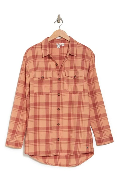 Shop Roxy Let It Go Cotton Flannel Button-up Shirt In Cedar Wood Swell Check
