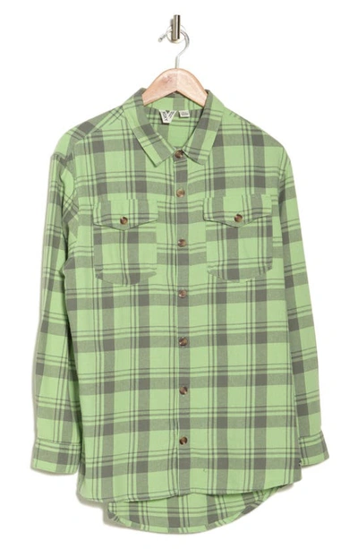 Shop Roxy Let It Go Cotton Flannel Button-up Shirt In Quiet Green Swell Check