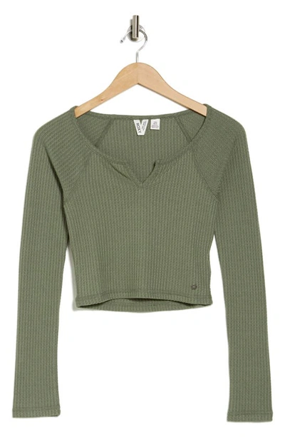 Shop Roxy Crop Waffle Knit Top In Agave Green