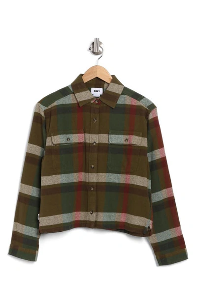 Shop Obey Viola Plaid Cotton Button-up Shirt In Moss Green Multi