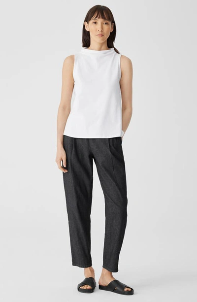 Eileen Fisher Crewneck Organic Cotton Jersey Sleeveless Top In White