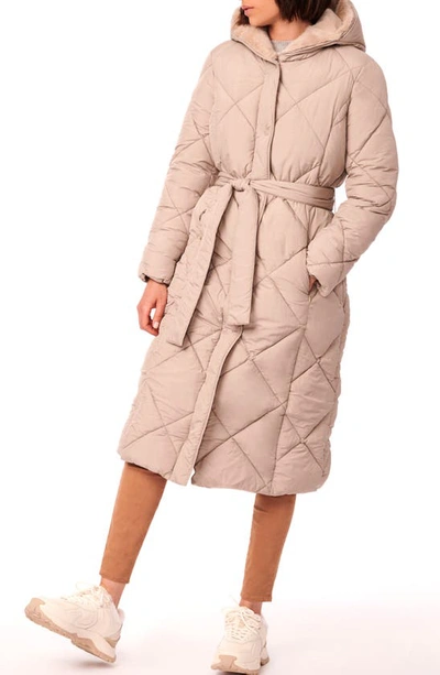Bernardo Quilted Tie Waist Recycled Polyester Puffer Jacket In Soft Taupe