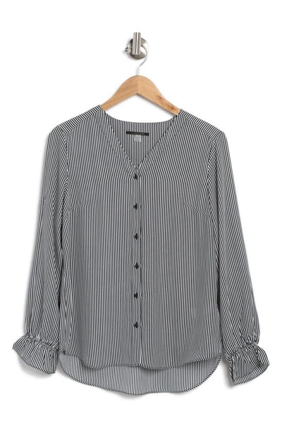 Shop T Tahari Feminine Button Front Long Sleeve Blouse In Stripe