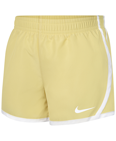 Shop Nike Little Girls Dri-fit Logo Tempo Shorts In Soft Yellow