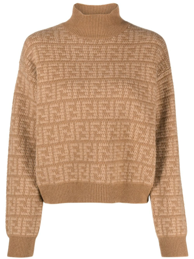 Shop Fendi Brown Monogram Cashmere Sweater