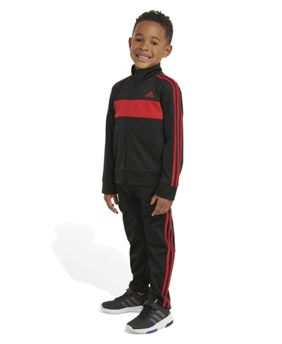 Shop Adidas Originals Toddler Boys Essential Tricot Jacket And Pant, 2 Piece Set In Black With Red