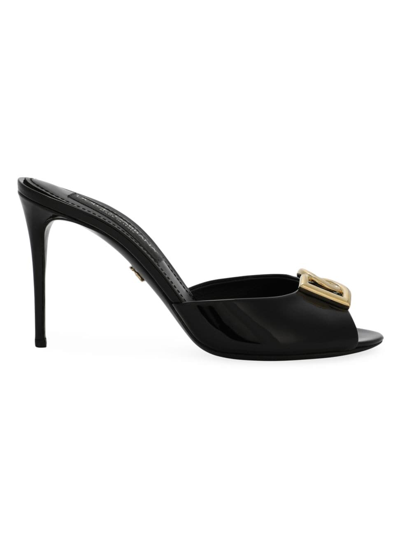 Shop Dolce & Gabbana Women's 90mm Leather Logo Mules In Black