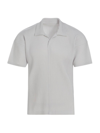 Shop Issey Miyake Men's Basics Pleated Polo Shirt In Light Gray