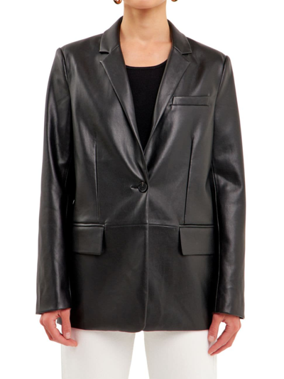 Shop Endless Rose Women's Faux Leather Blazer In Black