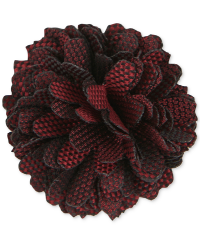 Construct Con.struct Men's Ceremony Satin Checkerboard Flower Lapel Pin, Created For Macy's In Red Velvet