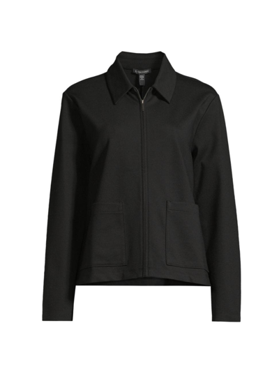 Shop Eileen Fisher Women's Knit Front-zip Jacket In Black