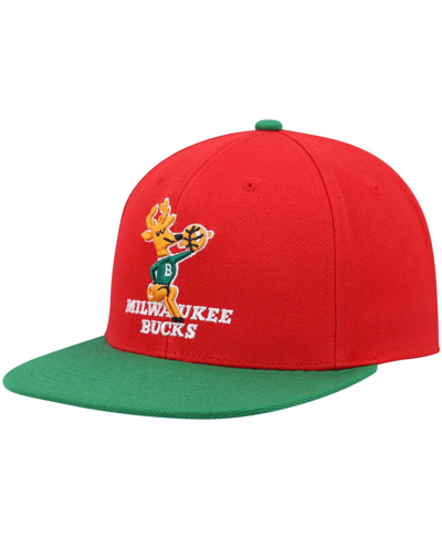 Mitchell & Ness Men's  Red And Green Milwaukee Bucks Hardwood Classics Snapback Hat In Red,green