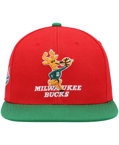 Mitchell & Ness Men's  Red And Green Milwaukee Bucks Hardwood Classics Snapback Hat In Red,green