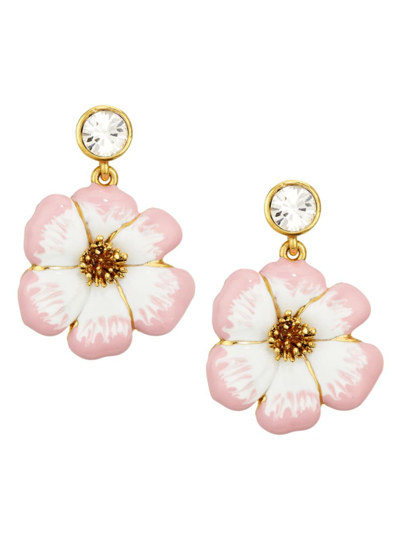 Shop Oscar De La Renta Women's Goldtone, Enamel & Glass Crystal Flower Drop Earrings In Pink