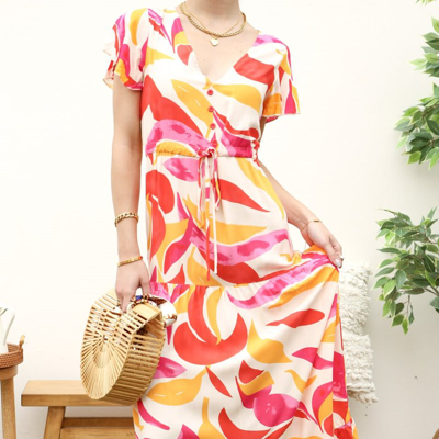 Shop Anna-kaci V Neck Tropical Print Maxi Dress In Red