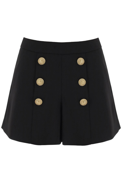Shop Balmain Crepe Shorts With Embossed Buttons In Black
