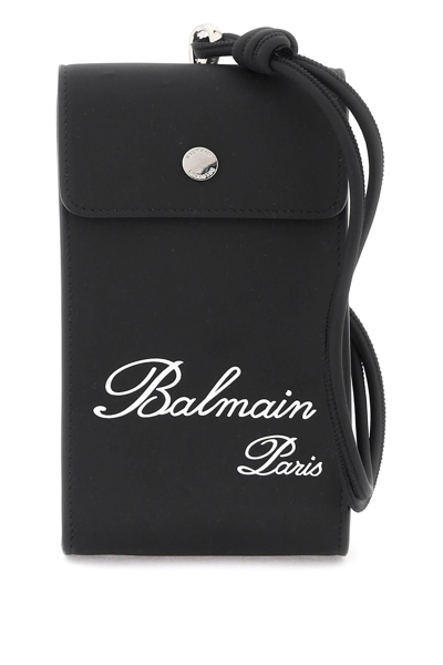 Shop Balmain Phone Holder With Logo In Black