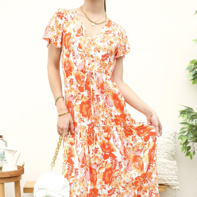 Shop Anna-kaci V Neck Tropical Print Maxi Dress In Orange