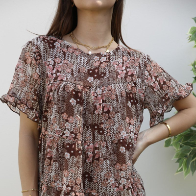 Shop Anna-kaci Short Sleeve Tiered Blouse In Brown