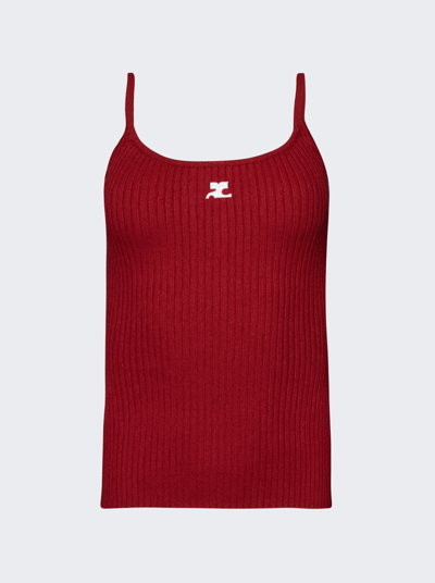 Shop Courrã¨ges Logo Ribbed Knit Tank Top In Red