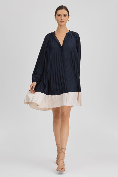 Shop Reiss Gabby - Navy/blush Pleated Colourblock Mini Dress, Us 10