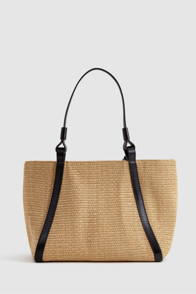 Shop Reiss Nova - Natural Raffia Leather Strap Tote Bag, One