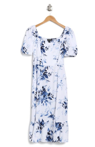 Shop Ellen Tracy Puff Sleeve Linen Blend Midi Dress In Floral Bloom