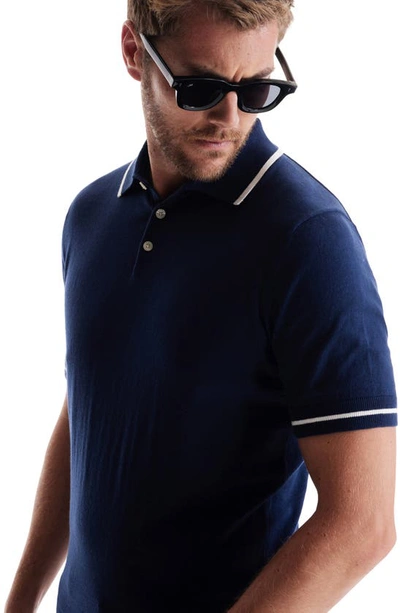 Soft Cloth Pacific Tipped Cotton & Silk Jersey Polo In Sky Captain