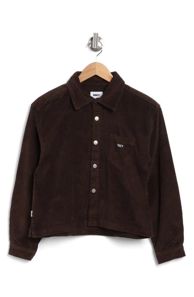 Shop Obey Marilyn Cotton Corduroy Button-up Shirt In Java Brown