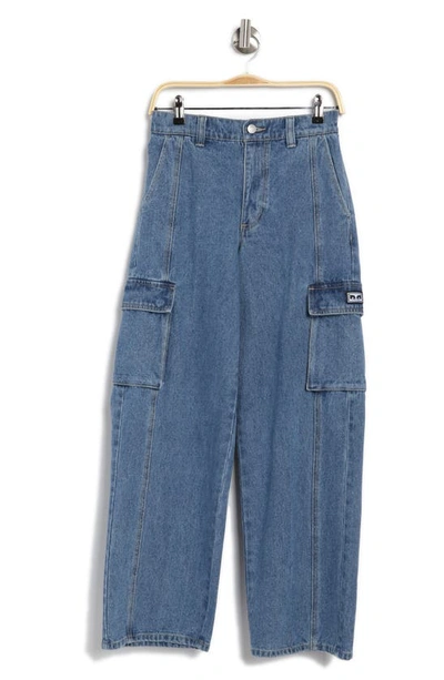 Shop Obey Search High Waist Cargo Jeans In Light Indigo