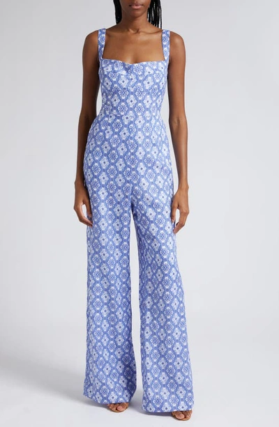 Shop Saloni Cady Wide Leg Jumpsuit In 1739-delphiniums