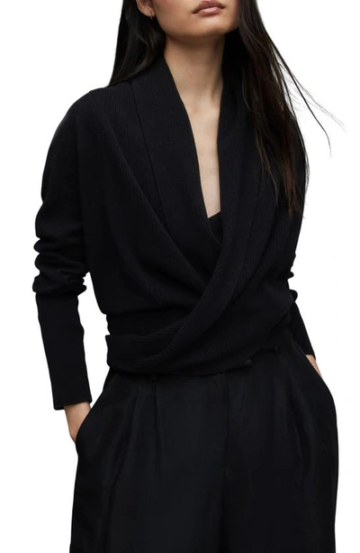 Shop Allsaints Pirate Drape Open Front Cashmere & Wool Cardigan In Black